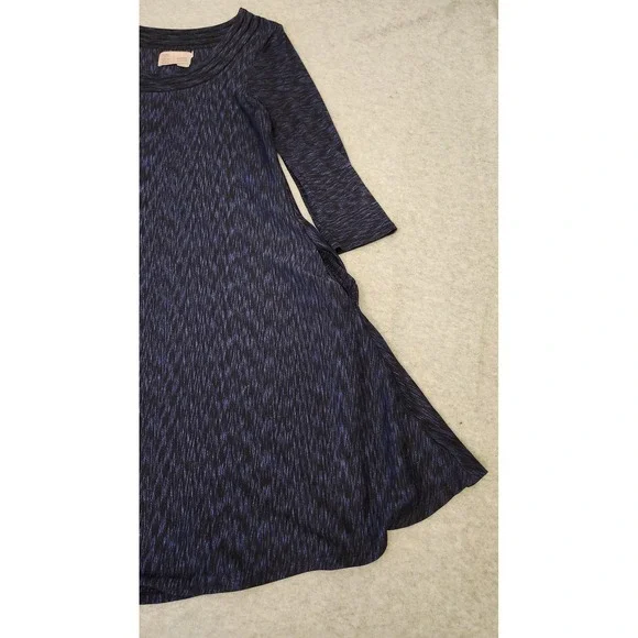 Saturday Sunday Dress Womens Medium Navy Blue Space Dye Swing 3/4 Sleeve Pockets - Picture 5 of 16